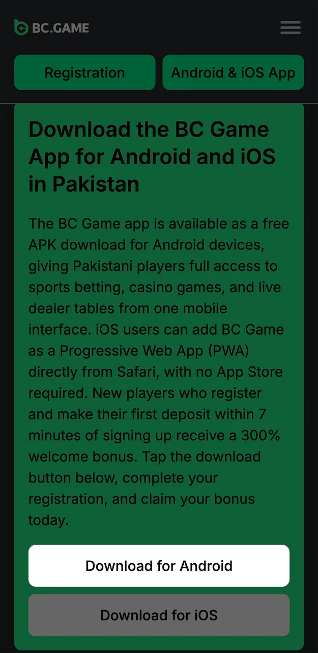 Use this direct link to download the BC Game app.