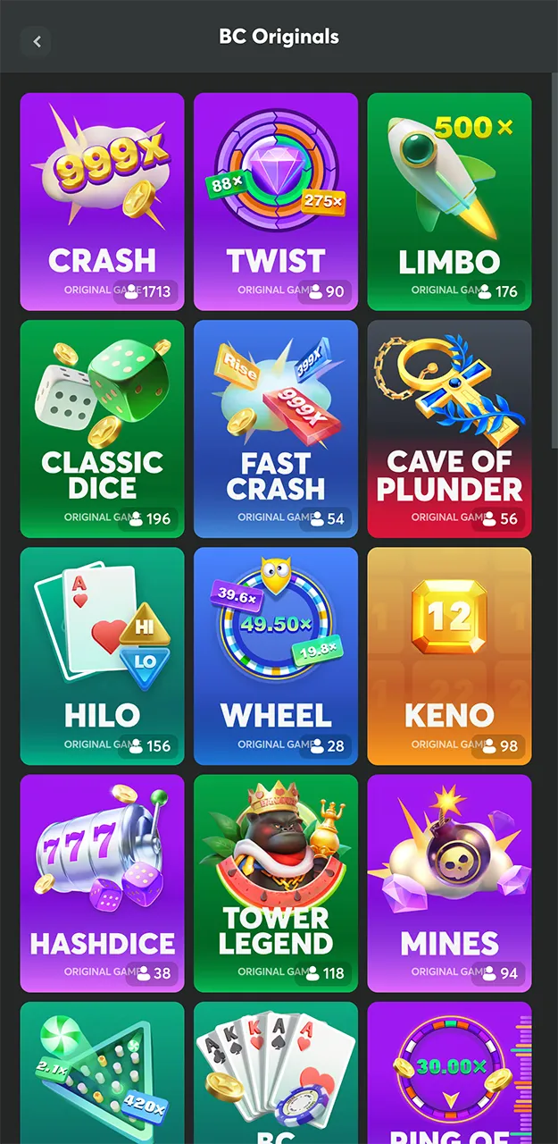 Popular slot games from BC Game.